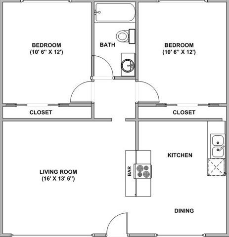 Country Club Layout 1BR 1BA